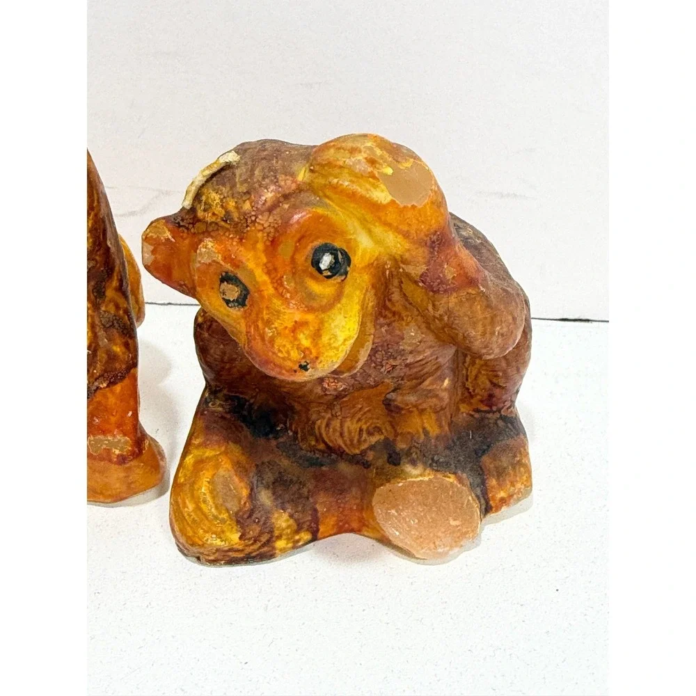 Vintage Monkey Figural Wax Candles Set of 2‎ Brown Orange Primitive Kitsch Decor